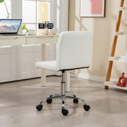 White PU Leather Swivel Office Chair With Wheels And Adjustable Height For Home Study