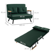 Green 4 in 1 Velvet Feel Double Sofa Bed with Pillows by HOMCOM