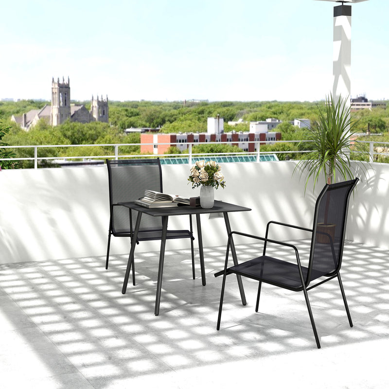 Black Square Garden Table for 4 with Slat Top and Steel Frame 80cm by Outsunny