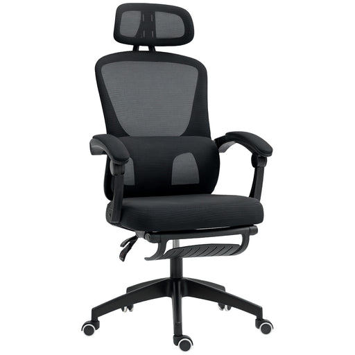 Black Ergonomic Mesh Office Chair with Adjustable Lumbar Support and Footrest by HOMCOM