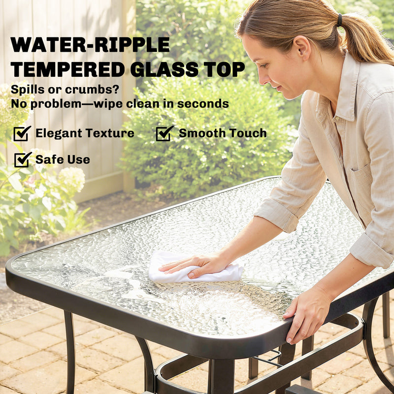 Garden Dining Set for 4 with Stackable Chairs and Easy Clean Glass Table Light Grey