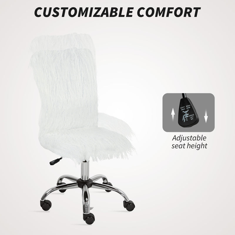 Armless Swivel Office Chair with Adjustable Height for Home or Vanity Use, White