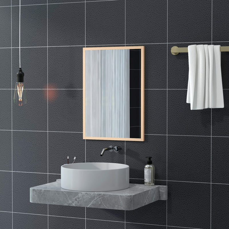 HOMCOM Wall Bathroom Mirror, 70 x 50 cm Wall-Mounted Mirror for Living Room, Bedroom, Hallway, Natural Wood AOSOM