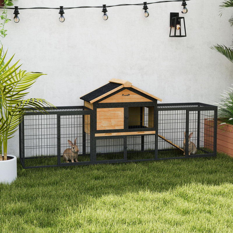 Wooden Rabbit Hutch with Steel Run and Removable Tray for Guinea Pigs by PawHut