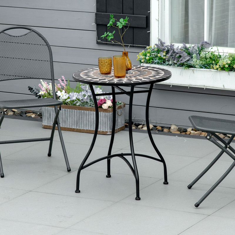 60cm Mosaic Outdoor Round Patio Table Stylish and Weatherproof in Black by Outsunny