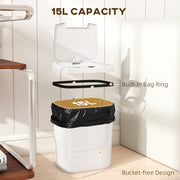 15L Touchless Sensor Bin With Automatic Lid Easy Clean For Kitchen Or Bathroom White AOSOM