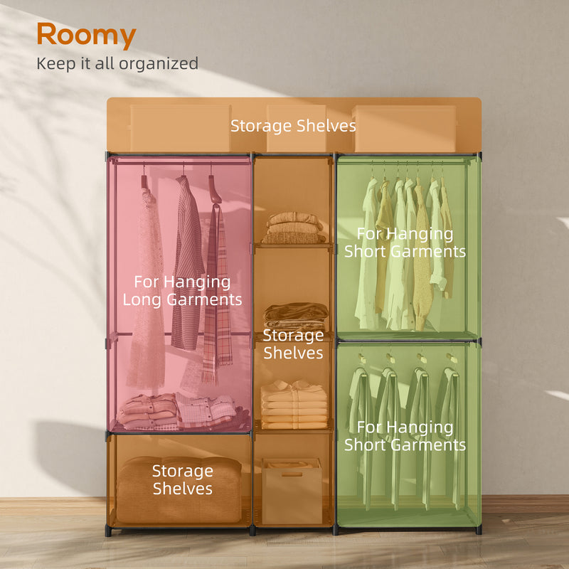 Portable Wardrobe with Shelves and Hanging Rails for Organised Bedroom Storage Black