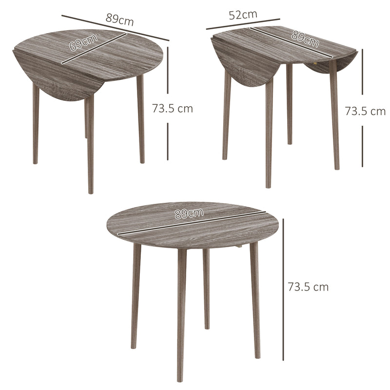Space Saving Round Drop Leaf Dining Table for 4 with Wood Legs for Small Kitchens Grey