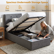 Single Ottoman Bed Frame with Gas Lift Storage and Padded Velvet Headboard, Dark Grey Homcom