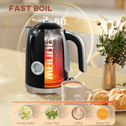 Retro Toaster and Kettle Set with Fast Boil and Reheat Function for Kitchen, Black