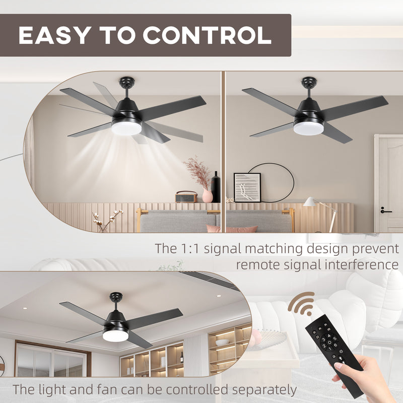 Ceiling Fan with LED Light and Remote Control Ideal for Low Ceilings Black and Walnut Brown AOSOM