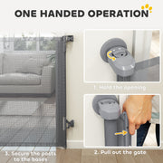 Retractable Dog Gate for Doorways and Stairs with One-Handed Operation Grey AOSOM