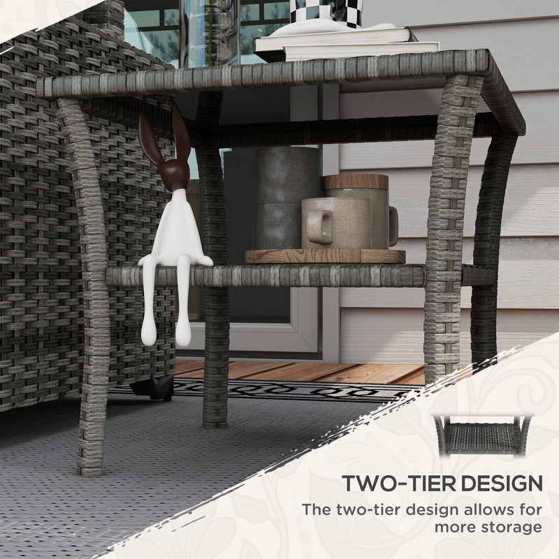 Grey Rattan Square Outdoor Coffee Table With Storage Shelf Ideal For Patio or Garden Use