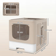 Foldable Cat Litter Box with Lid and Pull Out Drawer for Easy Cleaning Khaki AOSOM