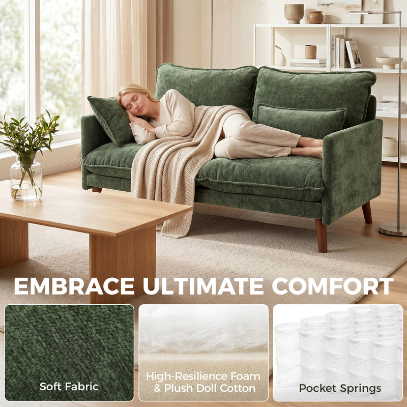 2 Seater Compact Sofa for Small Flats with Supportive Cushions and Velvet Feel Fabric Green