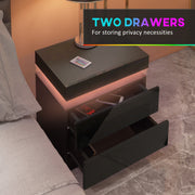 HOMCOM High Gloss Front Bedside Tables Set of 2, Nightstands with RGB LED Light and 2 Drawers, Chest of Drawers for Bedroom, Living Room, Black AOSOM