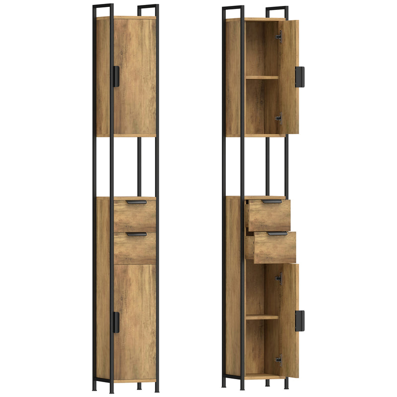 Slim Bathroom Storage Cabinet for Small Spaces with Adjustable Shelves Brown Black