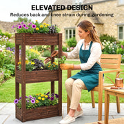 Raised Wooden Planter with 3 Tiers for Easy Gardening at Comfortable Height, Carbonised Finish Outsunny