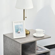 Set of 2 Three Tier Side Tables with Open Shelves for Bedroom or Lounge, Cement Colour