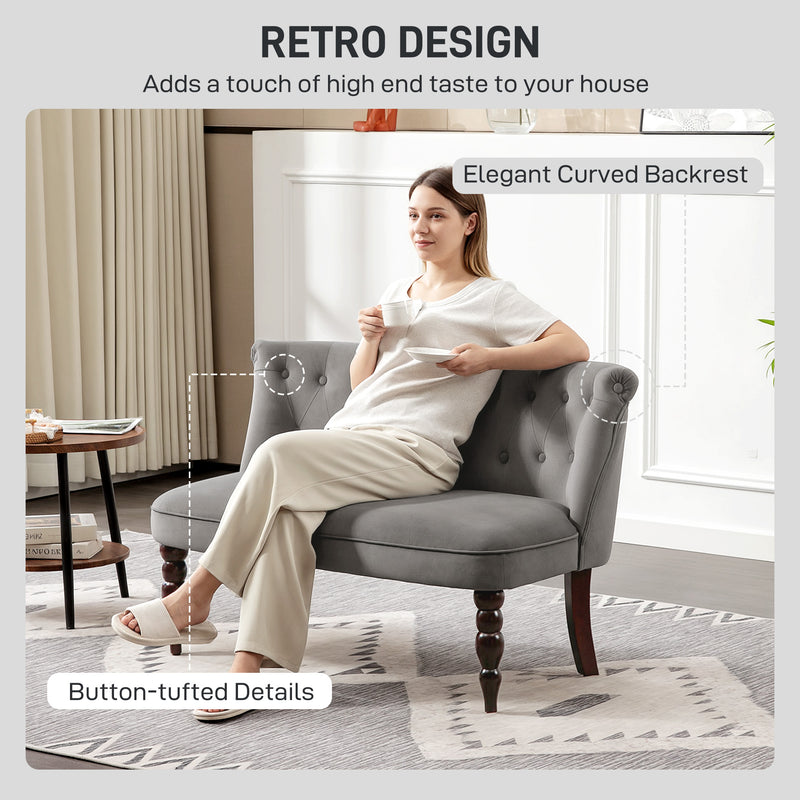 Charcoal Grey Velvet 2 Seater Wingback Sofa with Tufted Backrest and Wood Legs for Living Room