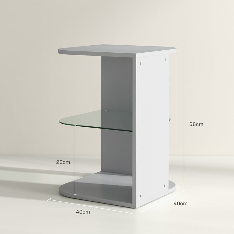 Set of 2 Modern Grey Side Tables with Glass Shelf by HOMCOM