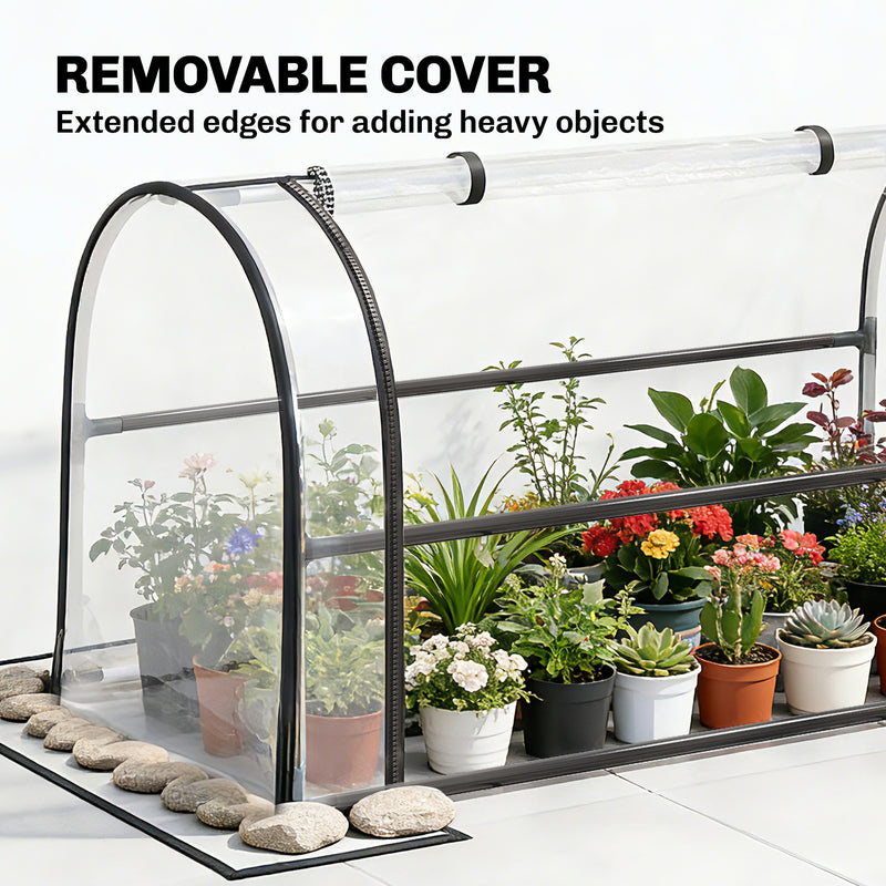 Raised Garden Bed with Clear Greenhouse Cover for Easy Gardening and Plant Protection Black Outsunny