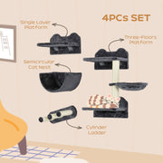 Wall Mounted Cat Shelves Set with Hammock Scratching Post and Nest for Climbing Fun Dark Grey