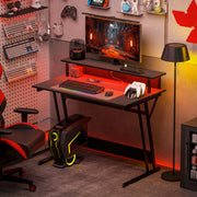 Black Gaming Desk with LED Lights and Power Outlets 100 x 60cm Z Shaped by HOMCOM