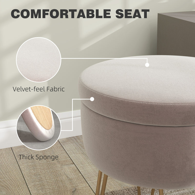 Light Pink Velvet Feel Round Storage Ottoman with 5L Capacity by HOMCOM