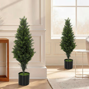 Artificial Cypress Trees Set of 2 for Low Maintenance Front Door Display Green Homcom