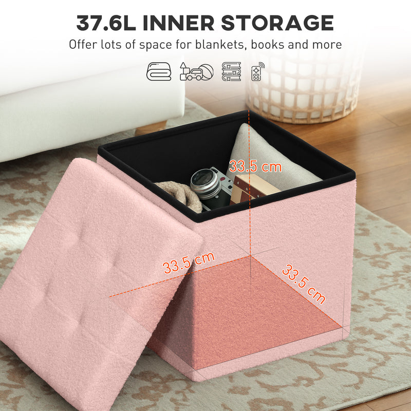 Foldable Sherpa Fleece Storage Ottoman with Removable Lid Ideal for Bedrooms Pink
