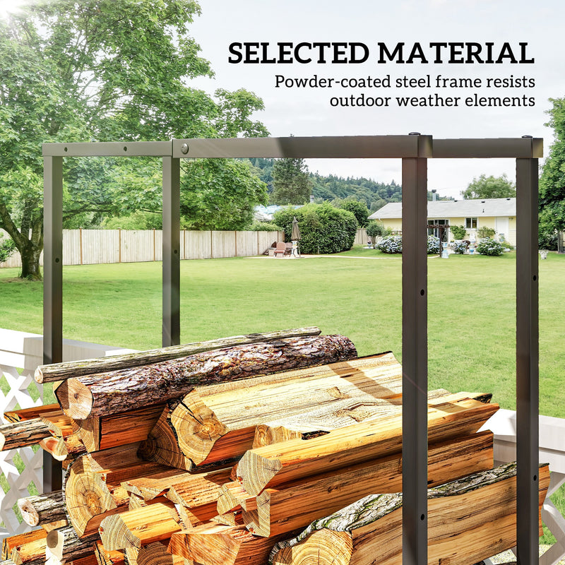 Black Retractable Firewood Log Rack Set of 2 With Hooks for Indoor Outdoor Use by Outsunny