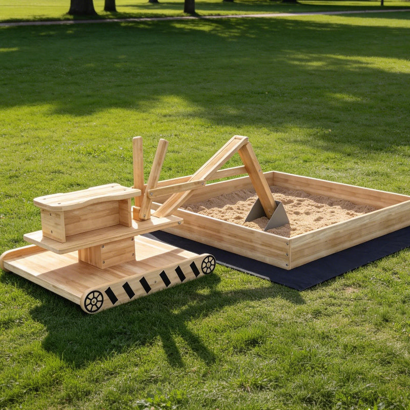 Wooden Sandpit With 360 Degree Digger for Creative Outdoor Play Ages 3 to 6 Natural Wood AOSOM