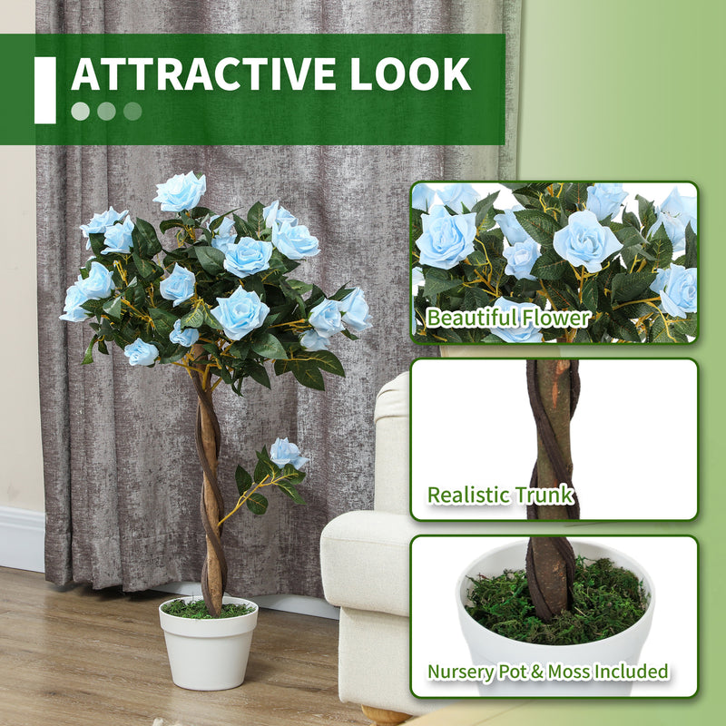 Set of 2 Artificial White Rose Plants in Pot 90cm for Indoor Outdoor Decor by Outsunny
