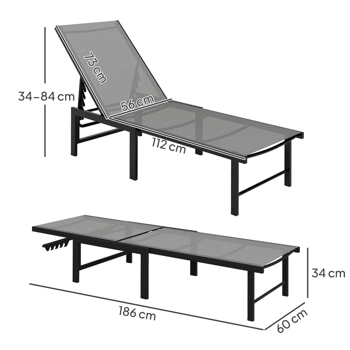 Set of 2 Reclining Sun Loungers with Adjustable Backrest in Grey by Outsunny