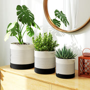 Set of 3 Handwoven Cotton Rope Plant Pots with Waterproof Liner for Indoor or Outdoor Use White AOSOM