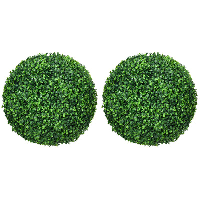 Set of Two Green Artificial Boxwood Ball Plants for Indoor and Outdoor Decoration