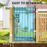 Black Galvanised Steel Garden Gate with Lock and Classic Finials 105 x 204 cm