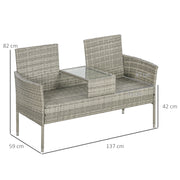 Grey 2 Seater Rattan Garden Chair With Built In Table For Patio Or Balcony