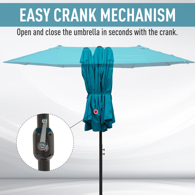 Sky Blue 4.6m Double Garden Parasol With Crank Handle For Large Outdoor Shade