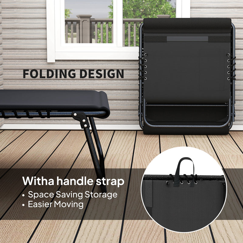 Set of 2 Black Folding Sun Loungers with Reclining Design and Side Pockets by Outsunny