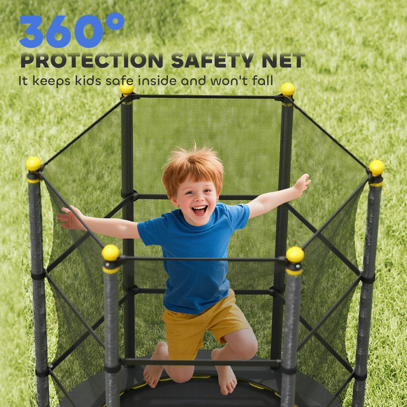 Kids Trampoline with Safety Enclosure for Outdoor and Indoor Play 4.6FT Black AOSOM