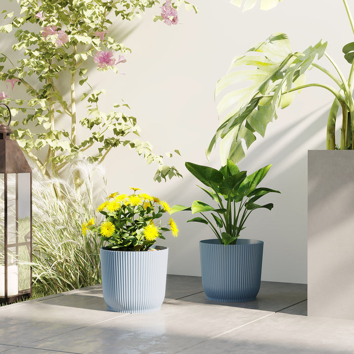 Set of Two Blue 22cm Planters for Garden Flowers and Herbs by Outsunny