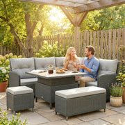 6-Piece Rattan Garden Furniture Set with Height-Adjustable Coffee Table, Dark Grey & Cream Outsunny