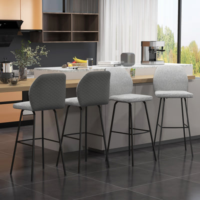 Set of 4 Upholstered Bar Stools with Backs Steel Legs for Kitchen or Dining Room Light Grey AOSOM