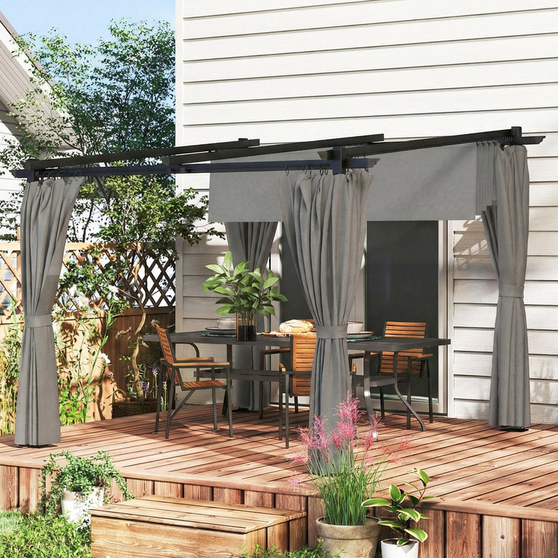 3x3m Metal Retractable Pergola With Side Curtains for Flexible Outdoor Shade, Grey