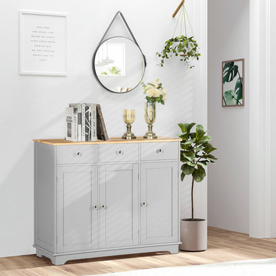 Grey Sideboard with Rubberwood Top and Adjustable Shelves for Kitchen or Dining Room