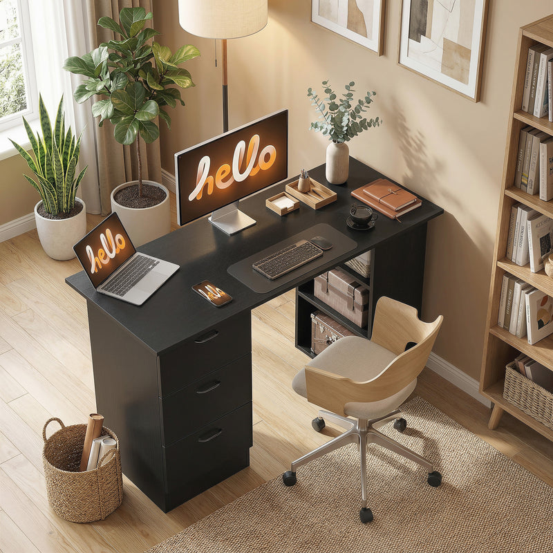 Computer Desk With Storage Shelves And Drawers Ideal For Home Office Use Black AOSOM