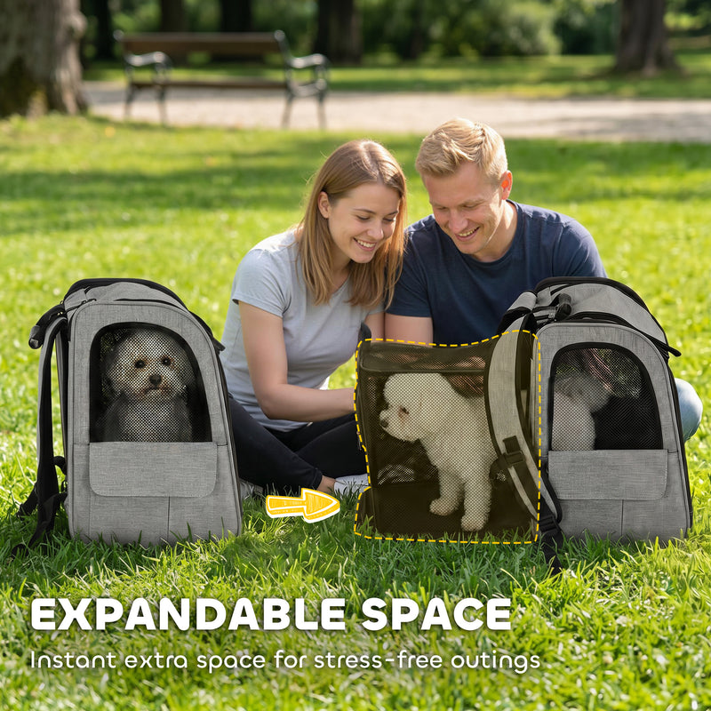 Backpack Pet Carrier with Expandable Space for Cats and Small Dogs Light Grey