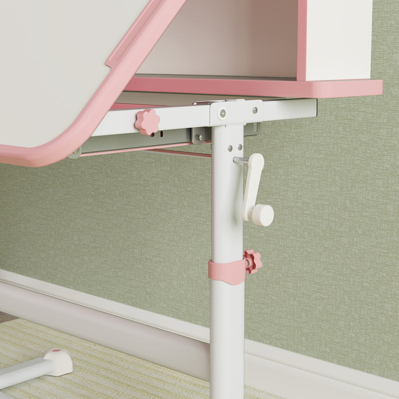 Height Adjustable Kids Desk and Chair Set with Tiltable Desktop and Reading Rack Pink by AIYAPLAY